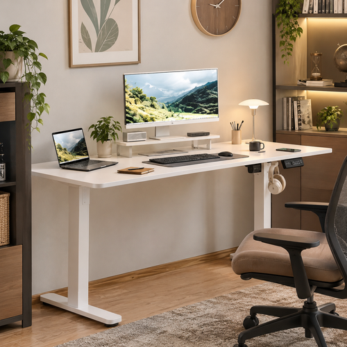 Bureau électrique assis-debout (160 × 70 cm) avec support d'écran