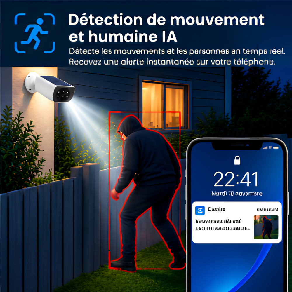 Caméra de surveillance extérieure sans fil 2K 3MP (Solaire)