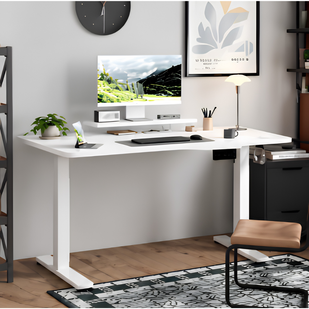 Bureau électrique assis-debout (160 × 70 cm) avec support d'écran