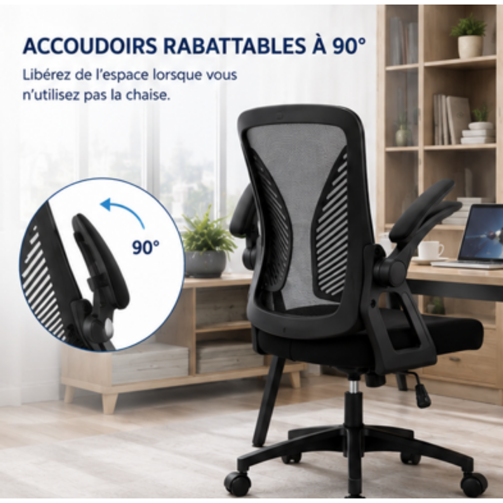 Chaise de Bureau Ergonomique avec Support Lombaire & Hauteur Réglable
