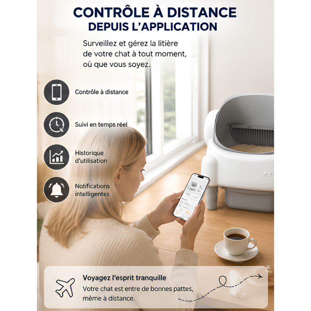 Bac à Litière Ouvert Automatique & Connecté (76L)