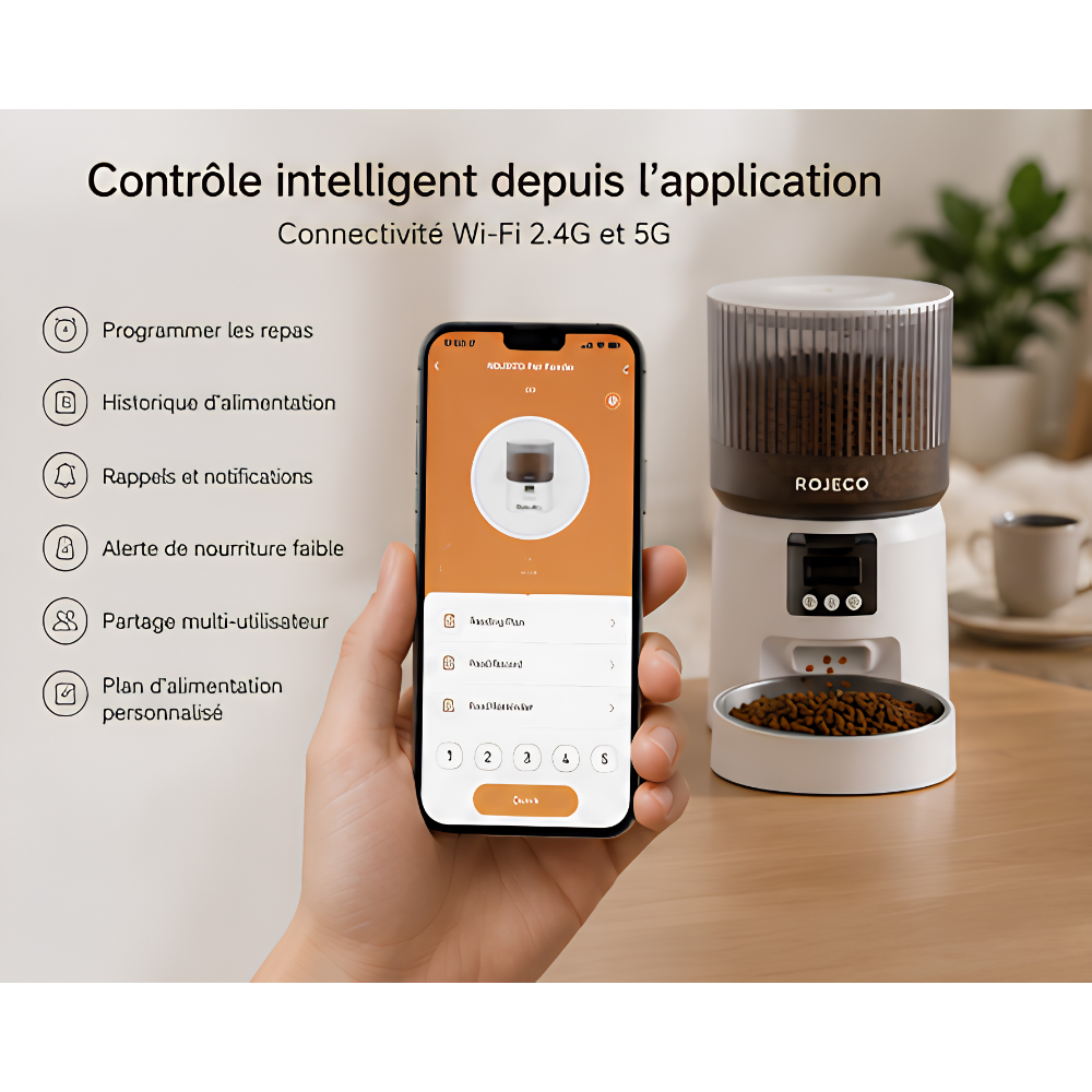 Distributeur Automatique de Nourriture avec Caméra HD 1080P pour Chat et Chien