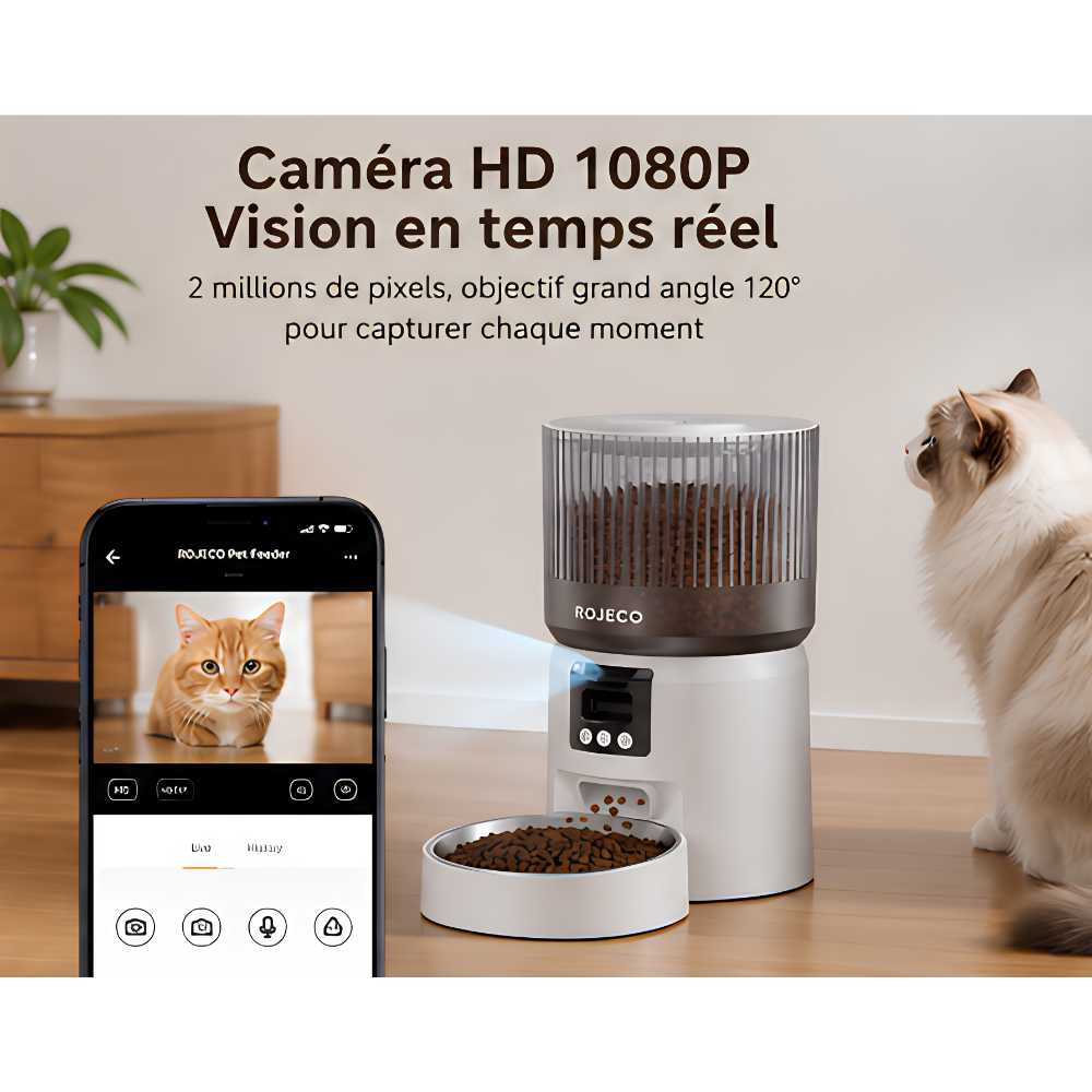 Distributeur Automatique de Nourriture avec Caméra HD 1080P pour Chat et Chien