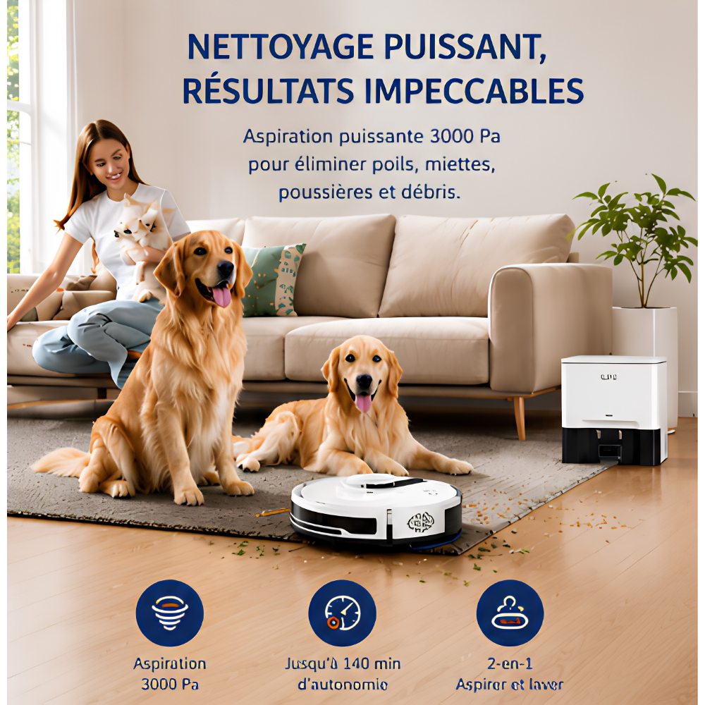 Robot Aspirateur & Laveur A12 Pro « Spécial Animaux »